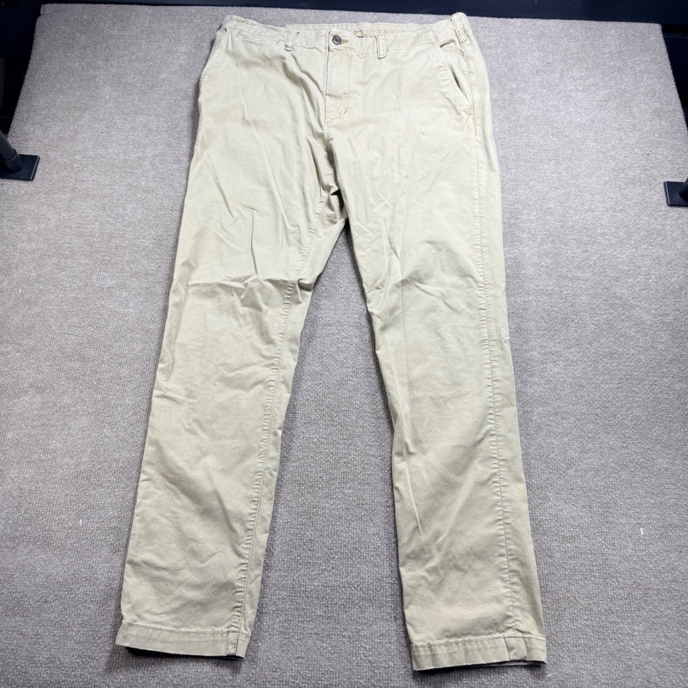 American Eagle Slim Fit Chino Pants Mens 38x36 (measures 38x33) Khaki Stretch